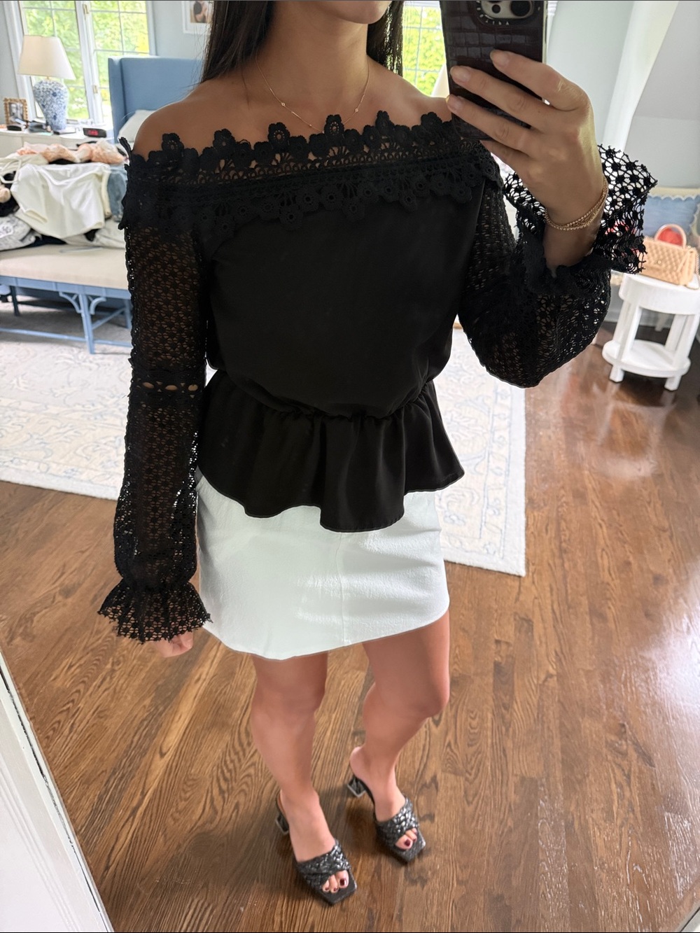 Elegant Black Lace Off-Shoulder Top